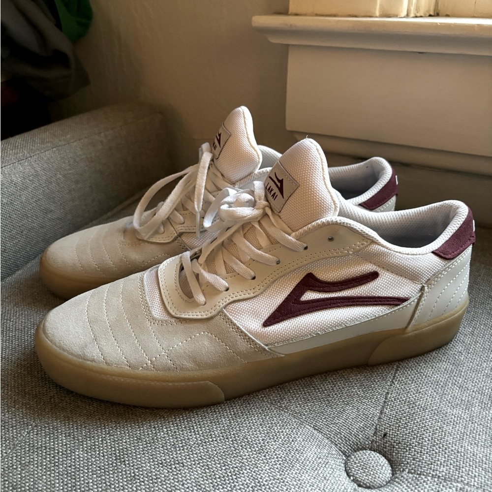 Lakai Cambridge skate shoes - White, Burgundy and gum